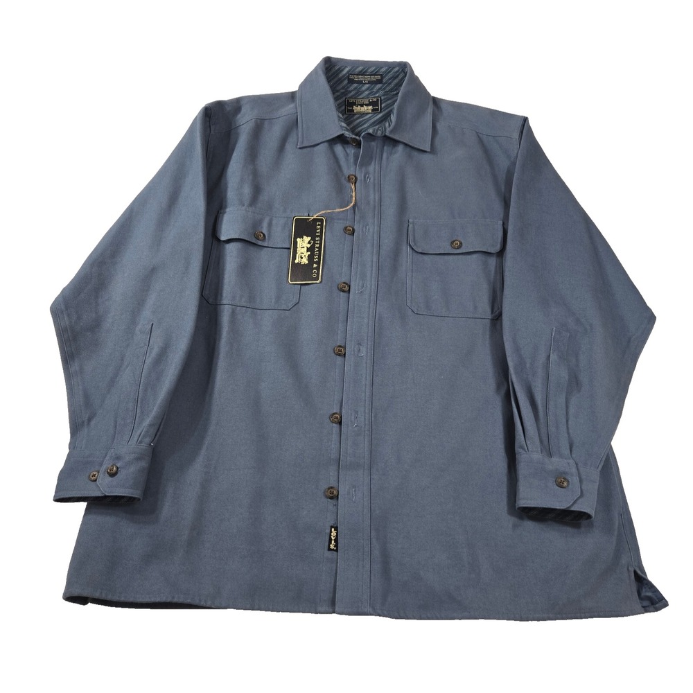 Levi Strauss & Co Mens Soft Brushed Cotton Blue Button up Heavy Lined Shirt L